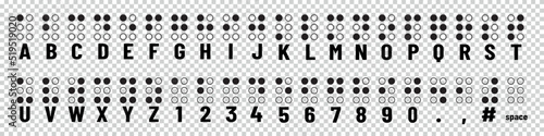 Braille Alphabet And Numbers - Tactile Writing System Used By People Who Are Blind - Vector Illustrations Set Isolated On Transparent Background