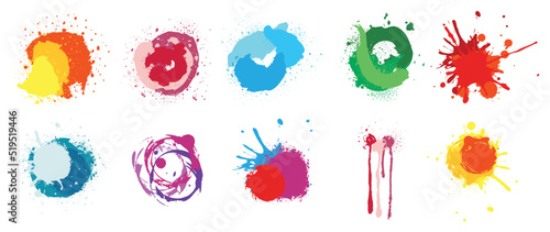 Set of colorful graffiti spray pattern. Collection of splash, dripping, grunge, drop, spray, paint with colorful color. Elements on white background for banner, decoration, street art and ads. 
