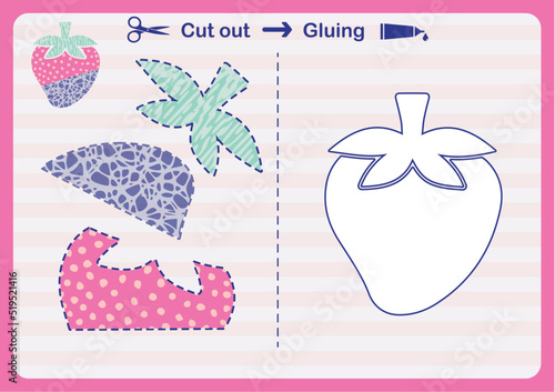 Paper game for the development of preschool children. Cut parts of the image and glue on the paper. Cut and paste children educational game. Vector illustration