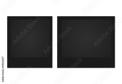 black book isolated on white background, blank photo frame, polaroid set
