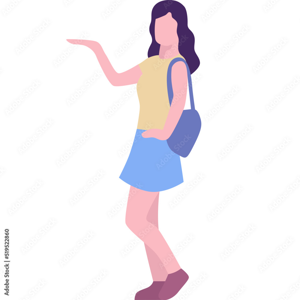 Female student pointing side with hand vector icon Female student pointing side with hand vector icon