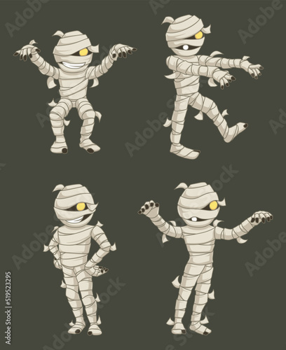 Mummy character vector set for halloween celebration