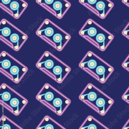 Seamless pattern with audio tapes. Cassette on endless vector illustration