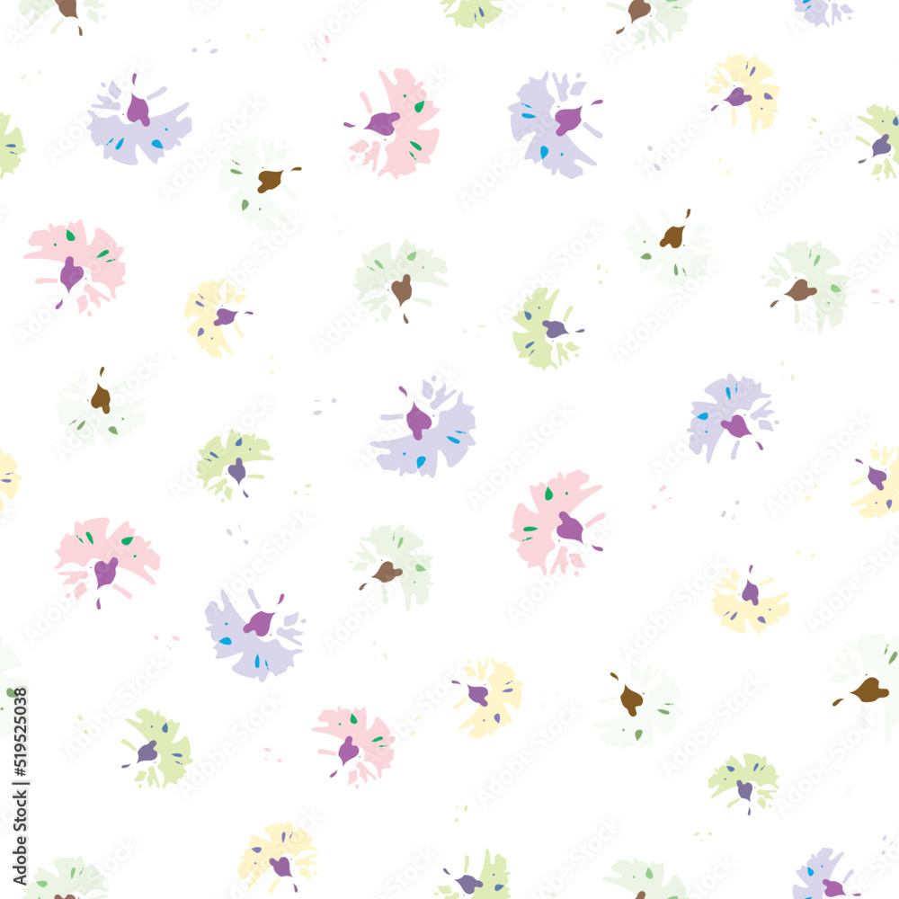seamless plants pattern background with cute tiny flowers , greeting card or fabric