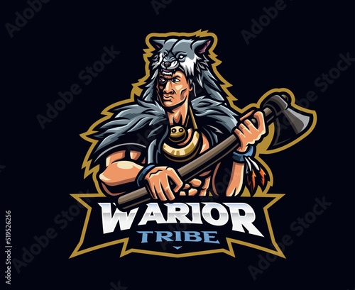 Warrior with ax mascot logo design