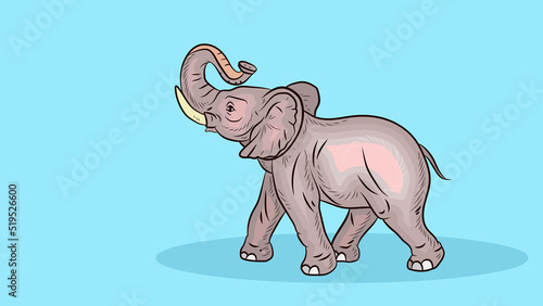 Funny animals  African big elephant. Cartoon-style illustration.