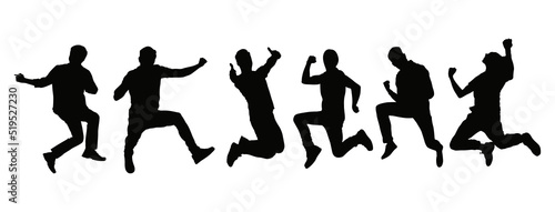 Happy jumping people silhouettes set.