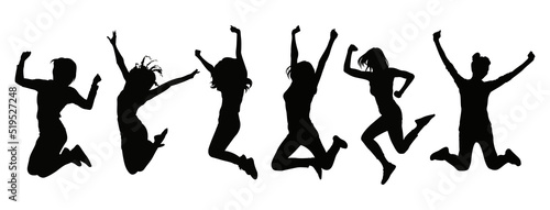Happy jumping people silhouettes set.