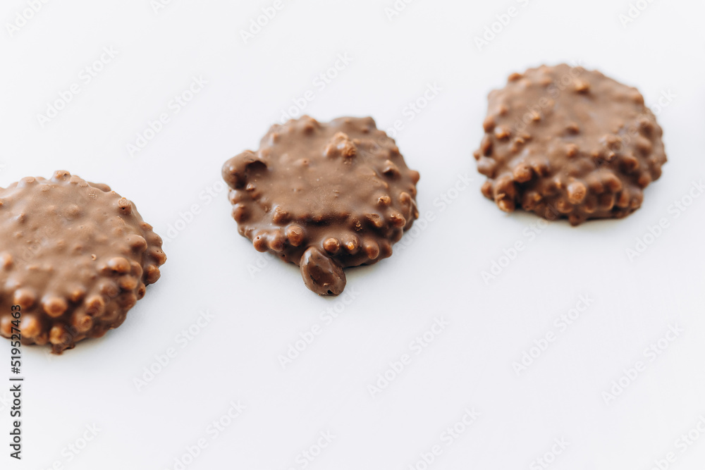 Close-up of homemade chocolate cookies on white