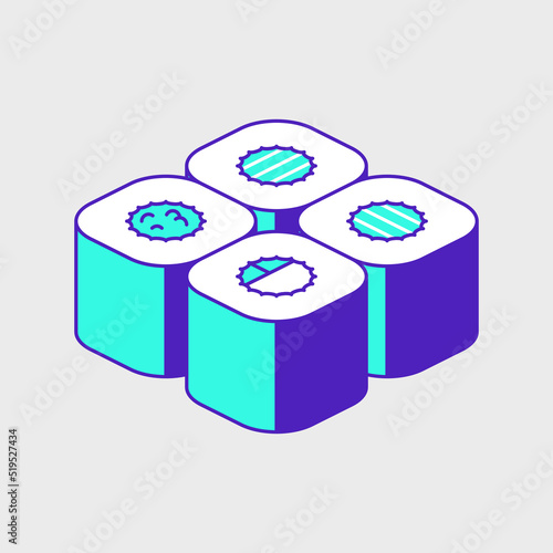 Sushi rolls isometric vector icon illustration