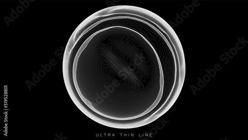 Ultra thin line fluid geometry. Dynamic vector distorted spheres.