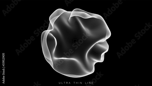 Distorted line spheres. Vector thin line glitch geometry.