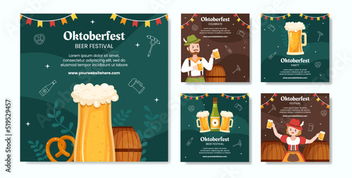 Oktoberfest Beer Festival Social Media Post Template Cartoon Background Vector Illustration