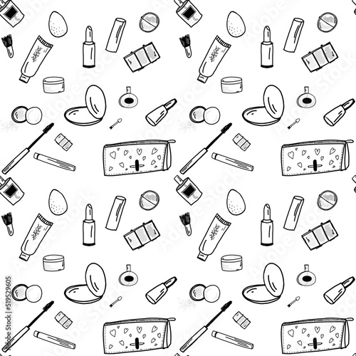 Makeup products set. Cosmetics. Hand drawn  Illustration