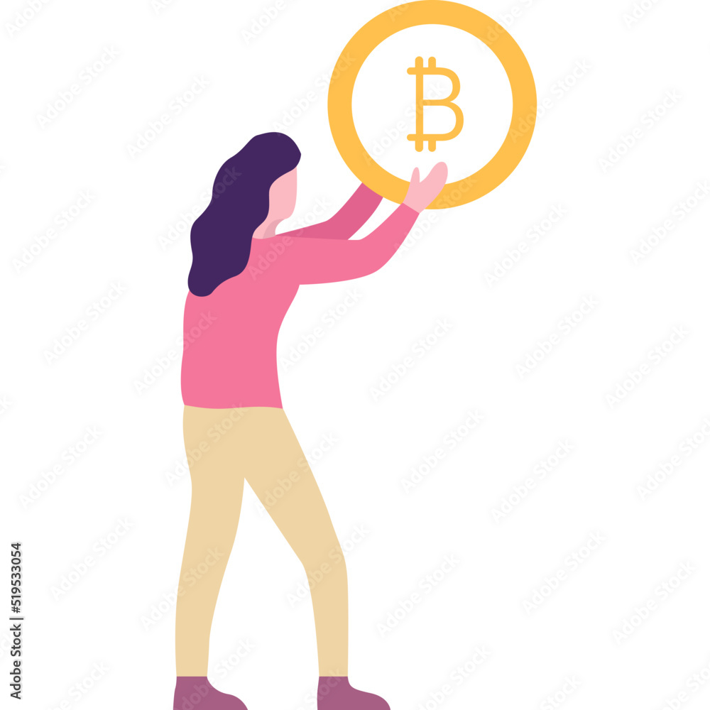 Girl and bitcoin cryptocurrency mining vector icon Girl and bitcoin cryptocurrency mining vector icon
