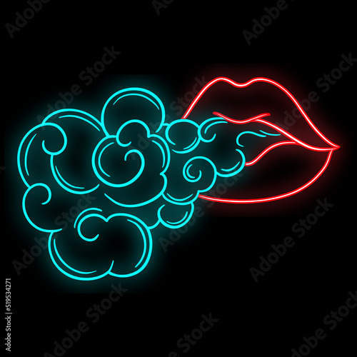 female lips with smoke neon hand drawn