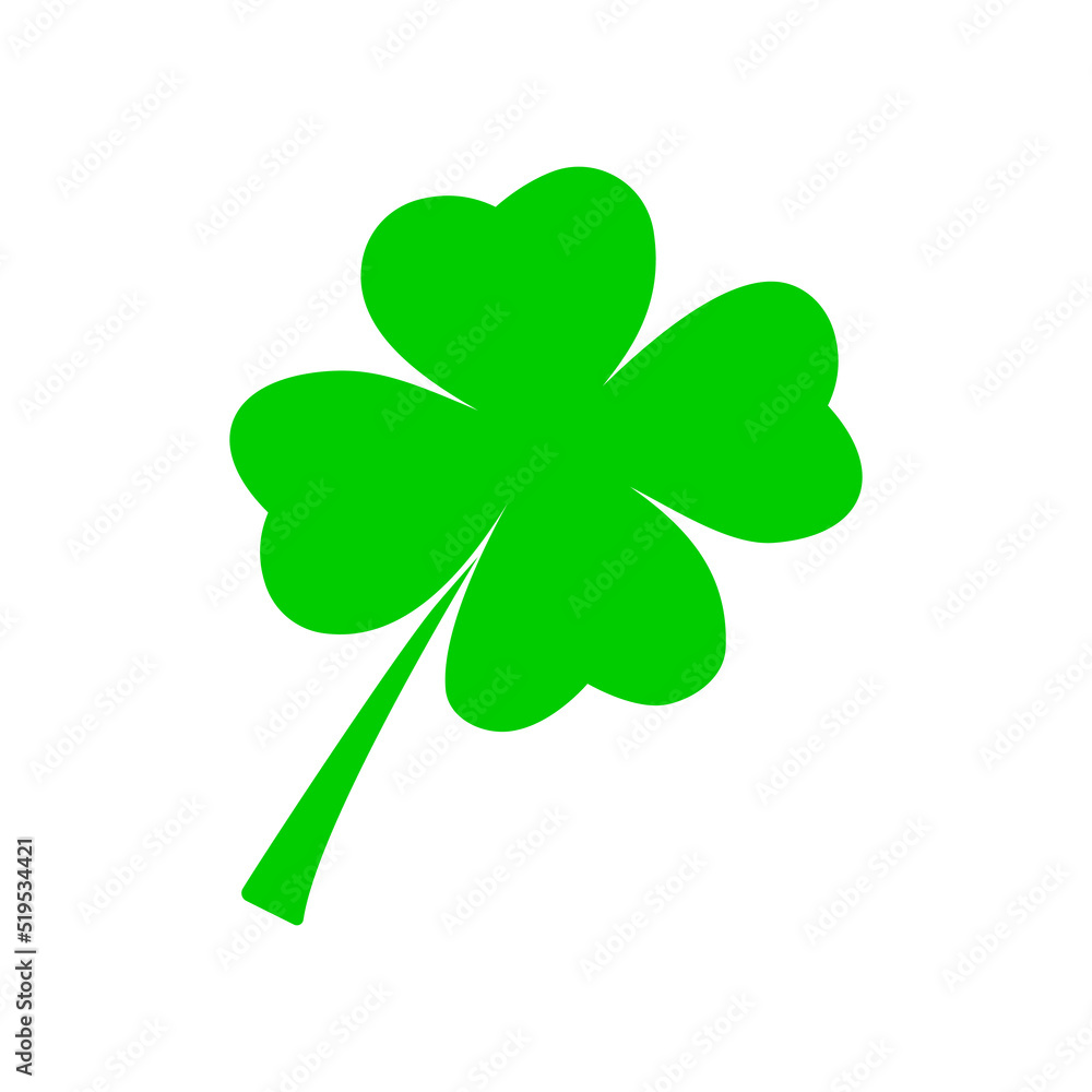 Vector flat style illustration of St. Patrick s day green lucky clover leaf isolated on white background Vector flat style illustration of St. Patrick s day green lucky clover leaf isolated on white background