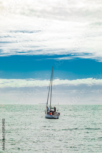 Cape Town, South Africa - May 12, 2022: Leisure boat on the water in Table Bay