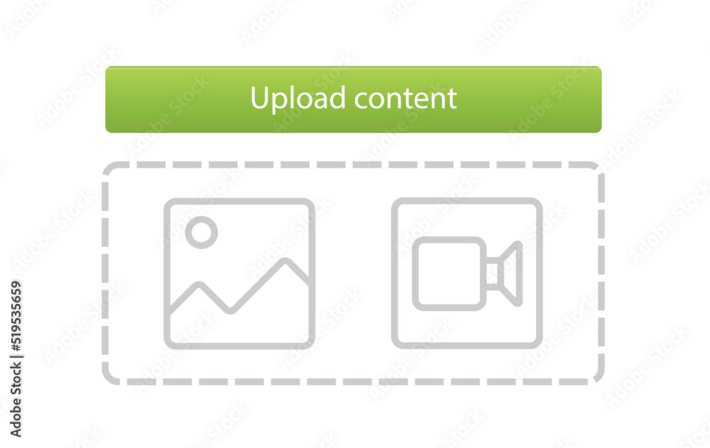 Vector illustration, image web upload window, active and inactive interface, upload content blue button.
