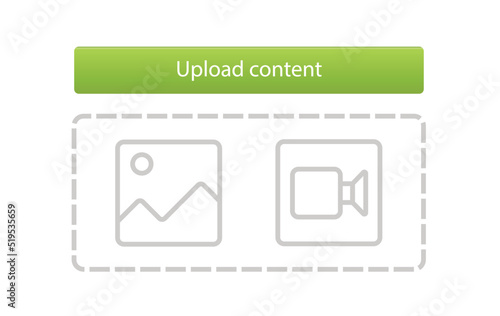 Vector illustration, image web upload window, active and inactive interface, upload content blue button.