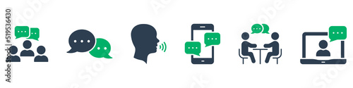 Collaboration Community People Glyph Pictogram. Friendship Person Text Message Chat, Talk Online Speech Bubble Silhouette Icon Set. Meeting Conversation Video Conference. Isolated Vector Illustration