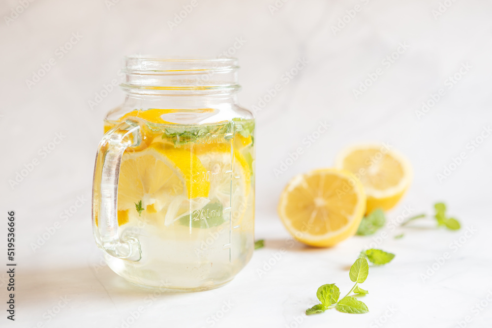 Lemon and mint flavored water Lemon and mint flavored water