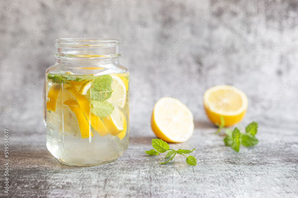 Lemon and mint flavored water Lemon and mint flavored water