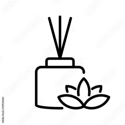 Scented Reed Diffuser Oil Line Icon. Aromatherapy Linear Pictogram. Aroma and Fragrance Therapy Stick in Glass Outline Icon. Editable Stroke. Isolated Vector Illustration