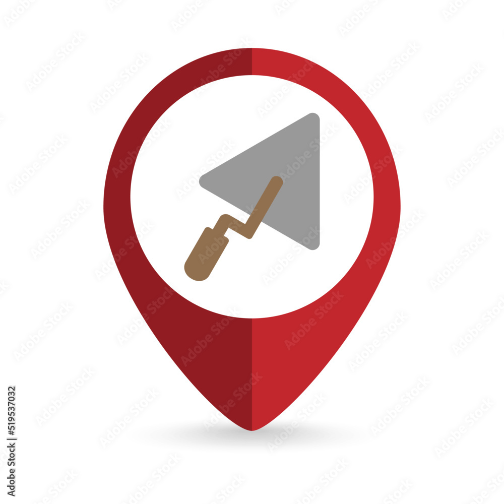 Map pointer with Trowel icon. Vector illustration. Map pointer with Trowel icon. Vector illustration.