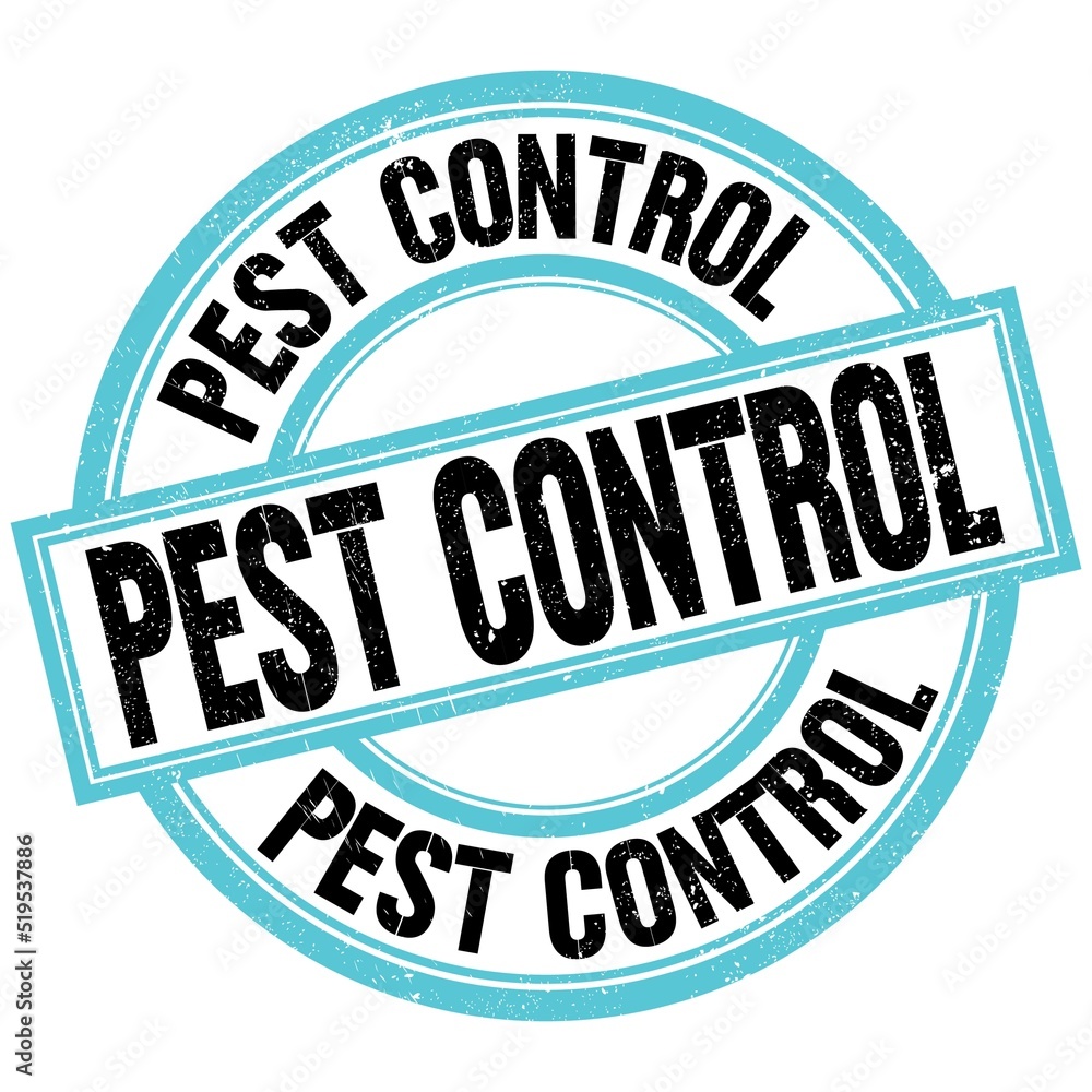 PEST CONTROL text on blue-black round stamp sign PEST CONTROL text on blue-black round stamp sign