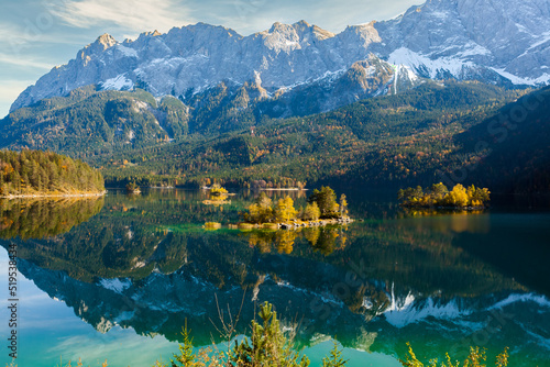 beautiful landscape of lake with mountains and mountain peaks at alp germany, europe