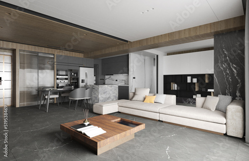 large luxury modern interior of living room.3D illustration © polnon