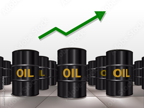Oil price hike. Petroleum oversold illustration. Commodity green uptrend arrow. Stock bull market. Vector artwork.