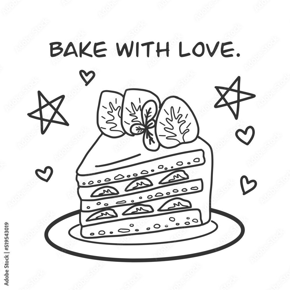 Coloring page with sweet cake. Stock Vector | Adobe Stock