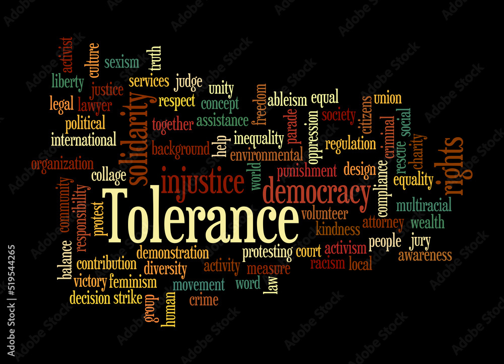 Word Cloud with TOLERANCE concept, isolated on a black background Word Cloud with TOLERANCE concept, isolated on a black background