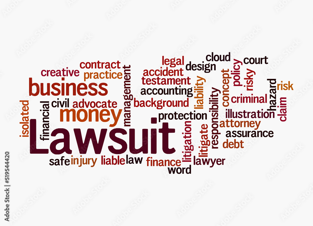 Word Cloud with LAWSUIT concept, isolated on a white background Word Cloud with LAWSUIT concept, isolated on a white background