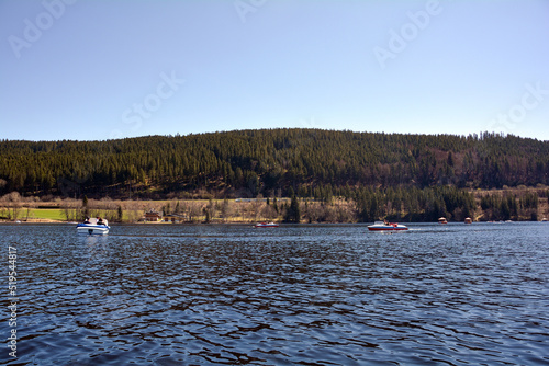 On the Lake Titisee with a view of the shore and boats