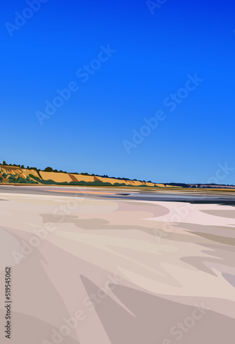 Sea coast. Landscape. The shores of the salt lake are covered with salt. Dry autumn grass around the salty ground.