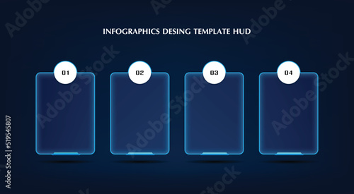 Infographics design template HUD, business concept with 4 steps or options, can be used for workflow layout, diagram, annual report, web design.Creative banner, label vector.