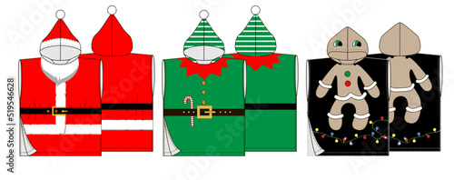 Kid towel with santa, elf, cookies design. Christmas vector illustration.