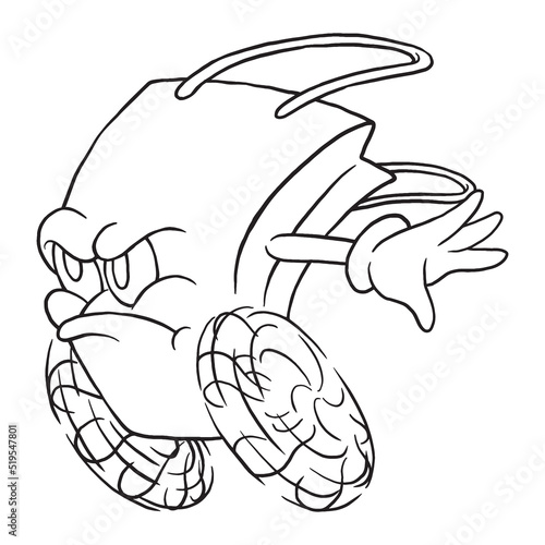 Coloring illustration of cartoon running paper bag