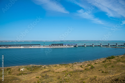 The Kerch Strait Bridge construction .Crimean Bridge  also called Kerch Strait Bridge or Kerch Bridge. The installation of the railway road