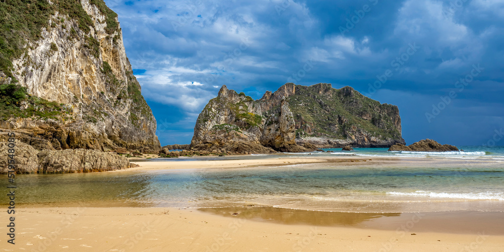 Coastline and Cliffs, Beach of La Franca, Protrected Landscape of the Oriental Coast of Asturias, La Franca, Ribadedeva, Asturias, Spain, Europe