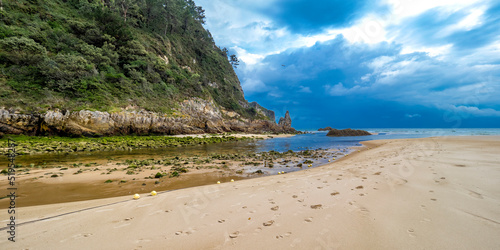 Coastline and Cliffs, Beach of La Franca, Protrected Landscape of the Oriental Coast of Asturias, La Franca, Ribadedeva, Asturias, Spain, Europe photo