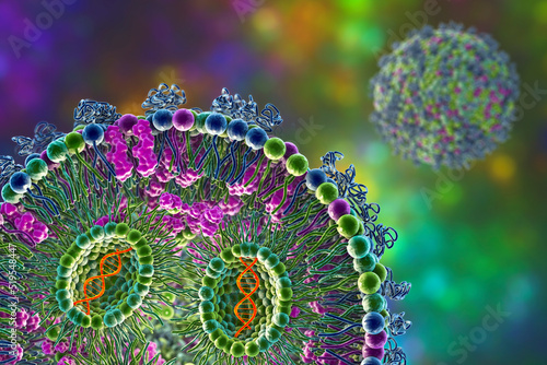 Lipid nanoparticle siRNA delivery system, 3D illustration	 photo