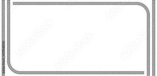 Vector illustration of railroad frame isolated on white background. Railway train track background. Top view railroad train pathes. 