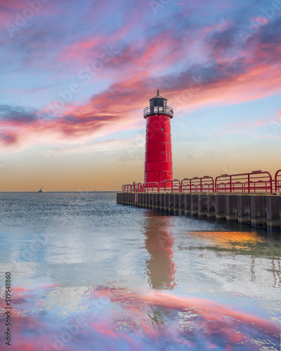 Milwaukee Pierhead Lighthouse view in Wisconsin State photo