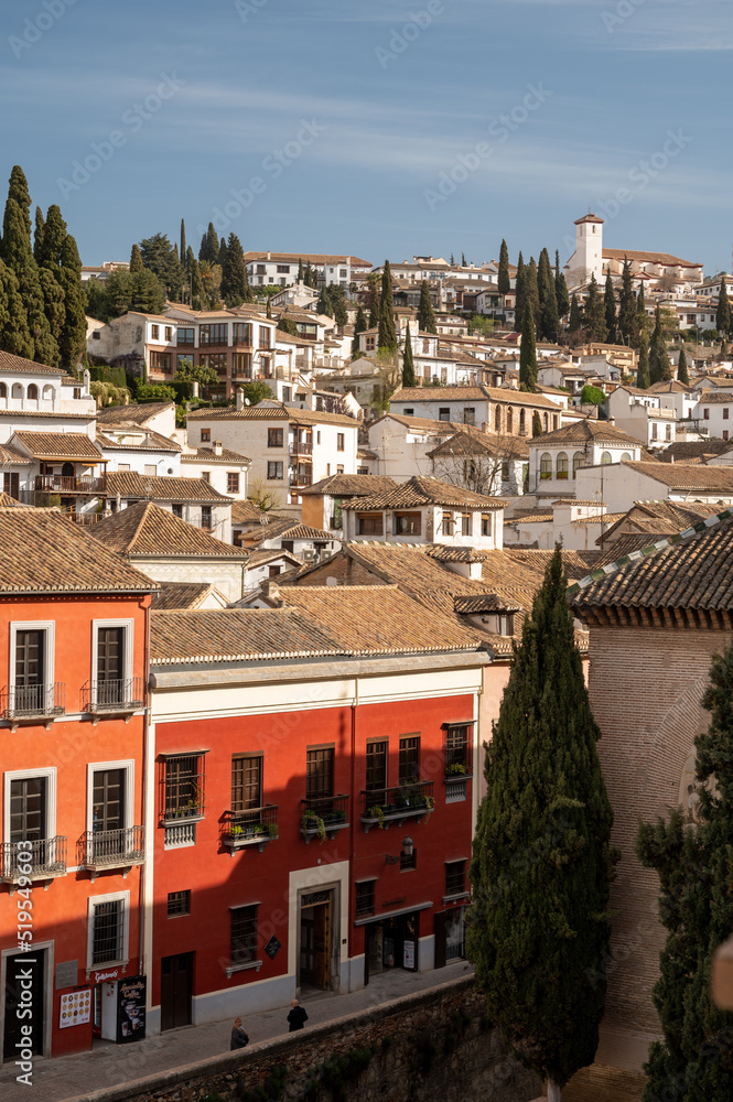 View from roof on buildings in old central part of world heritage city Granada, Andalusia, Spain