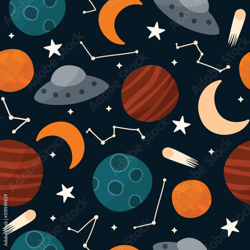 seamless pattern with planets and stars