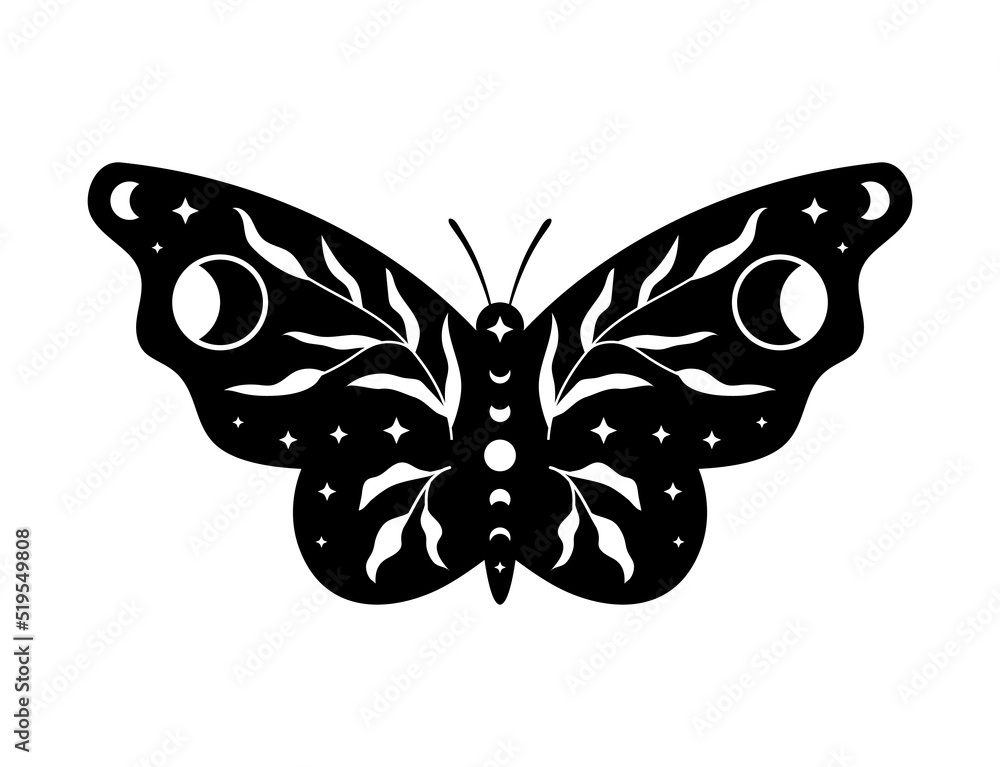 Celestial butterfly vector illustration. Mystical insect with moon phases. Boho magic linocut. Template for modern poster, card, t shirt print, trendy tattoo. Celestial butterfly vector illustration. Mystical insect with moon phases. Boho magic linocut. Template for modern poster, card, t shirt print, trendy tattoo.